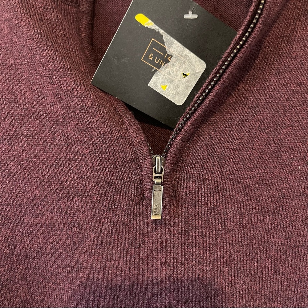 NWT 14th & Union Quarter Zip Sweater Mens XL Cotton Cashmere Burgundy 1/4 Zip - Picture 6 of 10